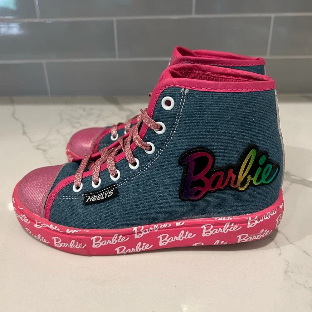 HEELYS Youth Kids Barbie‎ Hustle High Top Wheels Skate Sneaker Shoes 3 Big Kid